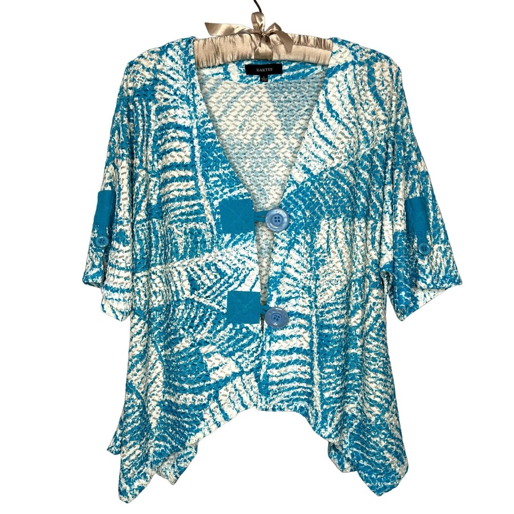 Kaktus Cardigan L Gauzy Stretch Open Knit Asymmetrical Topper Beachy Coastal